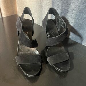 Pedro Garcia Asymmetrical Midi sandal Black suede heels size 7usa/37 eu